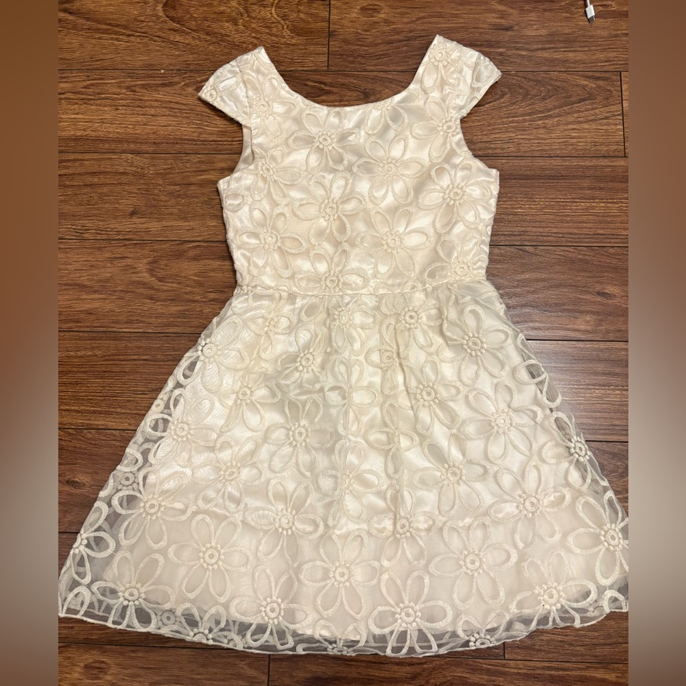 Cream Flower Embroidered Dress